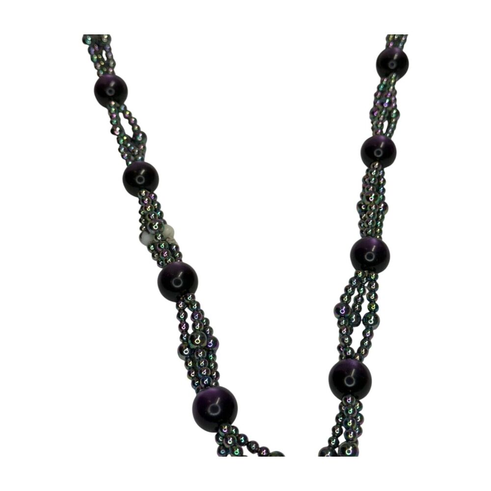 Vintage Black Beaded Tassel Necklace Multi-Strand Style Beaded Statement Jewelry - Picture 3 of 6